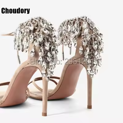 Summer Bling Bling Women Gladiator Sandals Brand Suede Strappy High Heels Shoes Woman Lace Up Pumps 