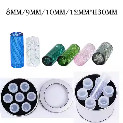Metal Box 12mm H30mm Stripe Mini Glass Cigaret Pipe Filter Tips Round Mouth for Dry Herb Tobacco Rol