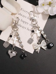 1入新款甜美與酷風格串珠鑰匙扣吊飾，帶字母和十字珠，可用於裝飾耳機、包包和禮品包裝