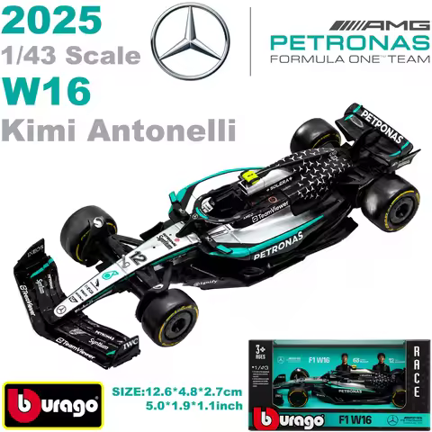 1/43 Bburago F1 2025 Mercedes AMG W16 #Kimi Antonelli #63 George Russell Race Model Diecast Alloy Ca