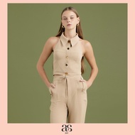 [asv aw24] Boogie Halter Vest เสื้อคล้องคอผู้หญิง แขนกุด คอปก แต่งกระดุมทอง ผ้าโพลีเอสเตอร์