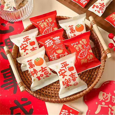 100Pcs 5.5x8.5cm Small Nougat Candy Chinese New Year Snowflake Crispy Packaging Machine Sealing Bags