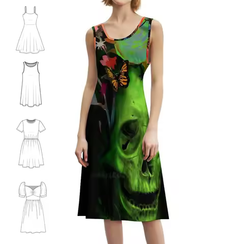 Rebirth Women's Hip Hop Streetwear Dress Graphic Print Party Club Wear Rebirth Skull Life Death Flor