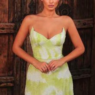 Elegant Sage Green Tropical Floral Print Sweetheart Spaghetti Strap A-Line Floor-Length Dress For We