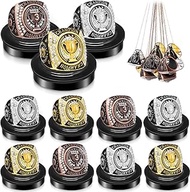 Set Champion Mvp Trophy Rings 1st 2nd 3rd Rings Sport Victor Award Gift with Neck Chain and Display