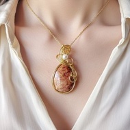 Lamu-晨珊月淚。粉橘療癒-女巫唯一加持玉珊瑚×珍珠能量吊墜