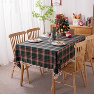 American Yarn-dyed Polyester Cotton Holiday Christmas Decoration Tassel Tablecloth Red Green Plaid C