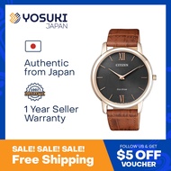 CITIZEN Solar  AR1133-15H Eco Drive Black Gold Stainless Brown Leather  Wrist Watch For Men from YOSUKI JAPAN / AR1133-15H (  AR1133 15H AR113315H AR11 AR1133- AR1133-1 AR1133 1 AR11331 )