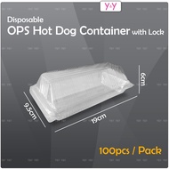 100pcs Disposable OPS Hot Dog Container With Lock / Sandwich Cake Desert Chicken Wrap Box / Bekas Ho