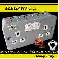 Heavy Duty 2 Gang Double Metal Clad Socket 13AMP 2 WAY SWITCHED SOCKET twin socket 2 GANG