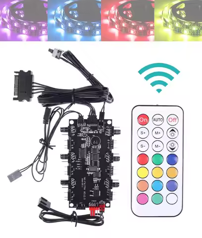 RGB 1 to 6 Fan Hub PWM Speed Controller 2 In 1 5V 3Pin ARGB + 4PIN PWM With RF Remote Splitter SATA 