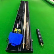 Natural wood grain followed by the cue stick - the black eight special small tip stick - snooker cue