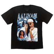 T-shirt cetakan grafik Aaliyah untuk lelaki, fesyen retro hip-hop, kapas, lengan pendek, potongan lo