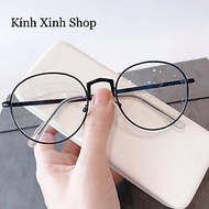 Kính Giả Cận, Gọng Kính Cận Nam Nữ Mắt Tròn Gọng Kim Loại Hàn Quốc - Mắt Kính Chống Ánh Sáng Xanh Bả