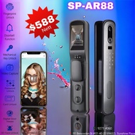 [ Local seller 🇸🇬 ] Digital lock SP-AR88 on wooden door with face ID, wifi and video calling