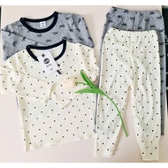 Set of 2 long-sleeved polka dot pajamas in 2 colors cream and gray for babies 8–15kg | Soft and elas