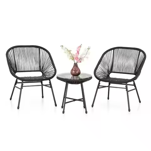 3 Piece Patio Bistro Set Outdoor Rattan Wicker Chair with Coffee Table