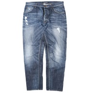 DOLCE&GABBANA กางเกงยีนส์ ดีไซน์แต่งรอยขาดพร้อมโลโก้เพลท Made in Italy รุ่น G32MAP / G8K92 ไซส์ 44 ส