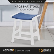 KitchenZ 4PCS Solid Wood Bar Stool with Jeans Fabric / Small Size / Cafe / Pub / Wenge / White - SSH