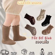 Set of 5 Pairs of Newborn Socks with Anti-Slip Plain Brown Tone for Baby ss71
