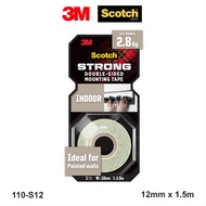 3M Scotch STRONG Double-Sided Mounting Tape INDOOR Ideal for Paint / 1m holds 2.8kg 12mm x 1.5m 110-
