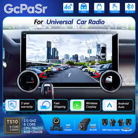 Android 16 Car Radio Carplay Universal Android Audio Auto Multimedia Video Player 10.1 inch DSP RDS