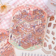 4 Pcs [Day And Night Fairy Tale Series] Landscape Stickers 3D Waterproof Material Cartoon Style Scra