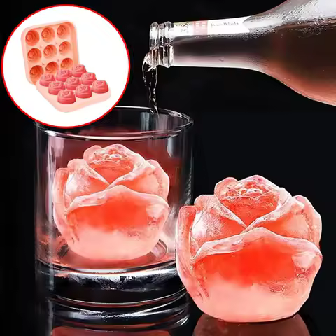 3D Rose Ice Molds 9 Grids Cube Tray Mold Flower Shape Silicone Ice Mold Ball Maker Bar Ice Cube Sili