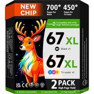 67XL Compatible for HP 67 Ink Cartridges Black/Color Combo Pack Works with HP Deskjet 2800e 2855e 27