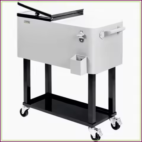 Ice Rolling Cooler Rolling Ice Chest, 80QT Cooler Cart with Shelf, Beverage Pool, Bottle Opener, Por