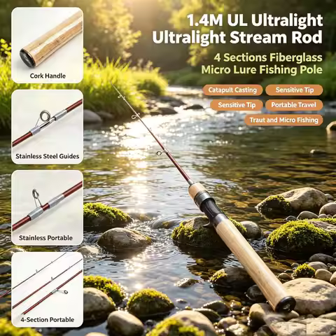 1.4M 4 Sections UL Ultralight Fiberglass Stream Lure Rod Portable Travel Spinning Casting Micro Trou