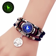 Luminous Twelve Constellation Multi-Layer Leather Bracelet Aries Retro Braided Adjustable Couple Bra