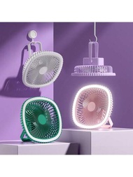 Ventilador de escritorio portátil mini de 1 pieza, Ventilador colgante recargable USB con luz LED ajustable, Ventilador de techo que se puede montar en la pared con alta velocidad de aire y operación silenciosa, Ventilador personal pequeño para el hogar, la oficina, los viajes, el maquillaje, etc.