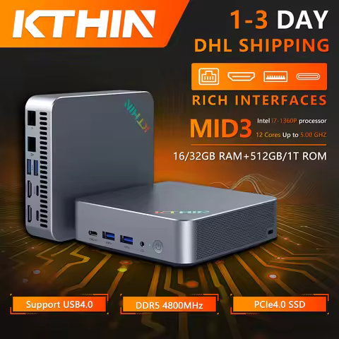 KTHIN MID3 Mini PC i7-1360P 5.0GHz WIFI6 BT5.2 Mini Computer DDR5 16GB RAM 512GB ROM 2.5G LAN USB4.0