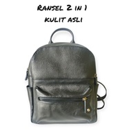 Ranzel 2 In 1 Genuine Leather Backpack, Garut Genuine Leather Backpack Genuine LeatherWanita, sukare