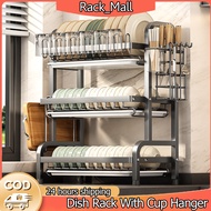 Pemegang Cawan Rak Mangkuk Stainless Steel Dish Rack With Cup Hanger Kitchen Dish Drainer Storage Rack with Accessories