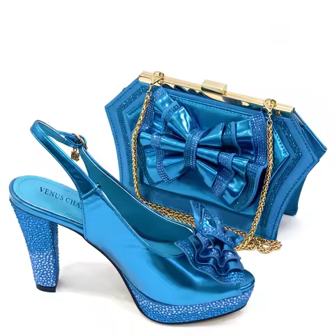 MEOD New Arrival Shoes and Bag Set African Sets 2024 sky blue Nigerian Women Shoes and Matching Bags