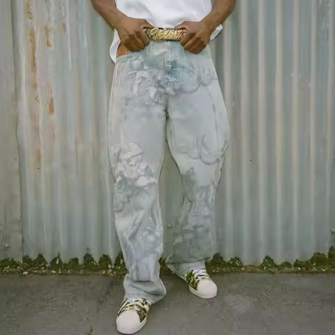High Street Y2k Angel Baggy Jeans American Hip Hop Retro Cupids Arrow Men Women Pants Streetwear Uni