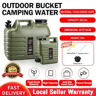 【5 Year Warranty】 25L/12L Outdoor Water Bucket Camping Water Tank Large Container High Capacity Port