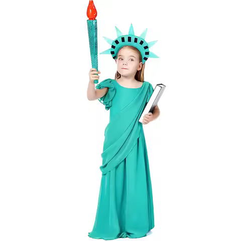 Girl Statue of Liberty Costume Ancient Greek Roman Goddess Outfit Halloween Purim Cosplay Book Week 