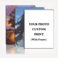 (With Frame) Personalized Canvas Art Painting Gift Prints Custom Poster Wood Frame Wall Decor with Y