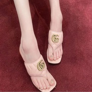 『全新閒置』Gucci marmont 粉色平底涼鞋 拖鞋 夾腳拖36（23cm)
