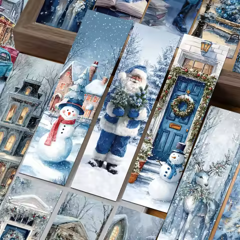 30pcs Blue Christmas Bookmarks Reading Pages Books Tagged Students Stationary Supplies DIY Aesthetic