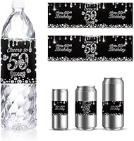 GOMAKERER 50th Birthday Water Bottle Labels, 30 Sheets Black Chip Coloured Drops Drinking Water Cont