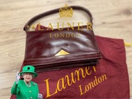 👑 【英國皇家授權】Launer London 波爾多紅皮革手提包. 單肩包. 斜背包#二手