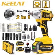 KEELAT KID003 420Nm 288VF Electric Cordless Impact Wrench Gun 1/2'' Driver 2x 15000mAh Li-ion Batter