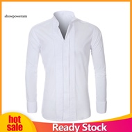 SPM Men Long Sleeve Shirt Emcee Top Men's Formal Dress Shirt Winged Collar Long Sleeve Solid Color S