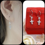 925 Silver Cross Earrings Authentic 925 Silver Earrings with White Gold Plating Earrings/ Wanita