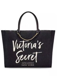 [全新含包裝現貨] Victoria’s Secret 維多利亞的秘密 帆布袋 托特包 購物袋 黑色 沙灘包 媽媽包