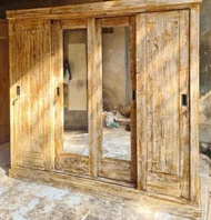 Lemari Pintu Geser 4 Pintu Kayu Jati Minimalis